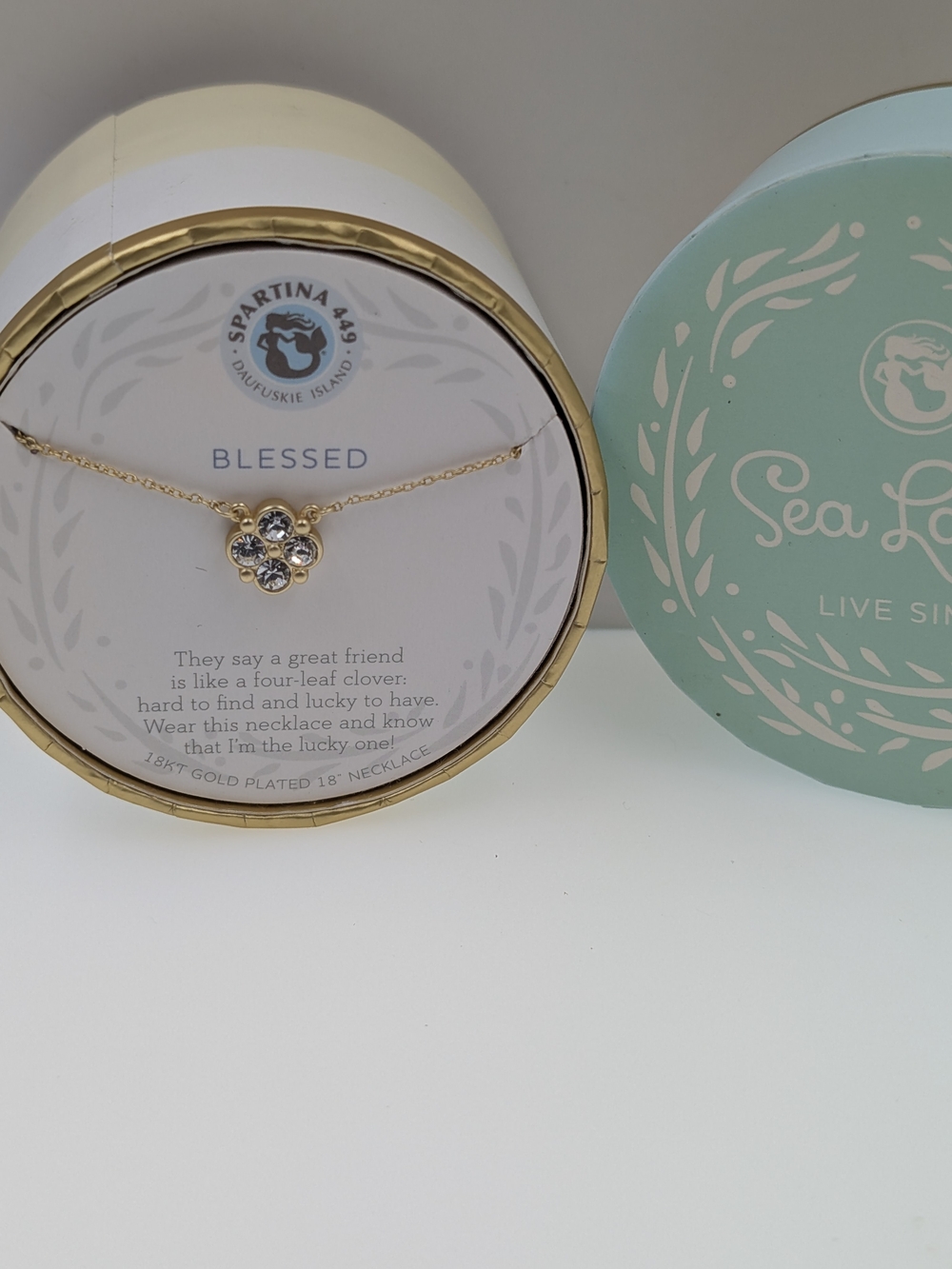 NIB Spartina 449 Blessed Four-Leaf Clover 18K Gold Plated Necklace 0720
